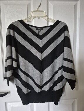 Premier Designs Black & Gray Striped V-Neck Sweater